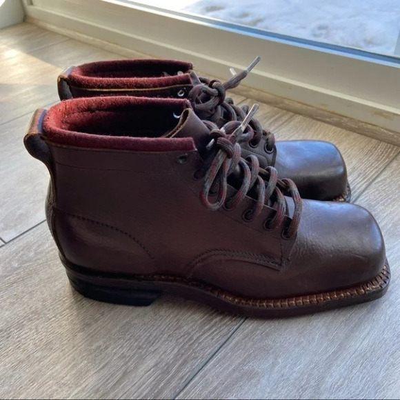 Antique Vintage Square Toe Leather Ski Boots - Picture 2 of 16